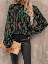 Allover Print Mock Neck Lantern Sleeve Blouse